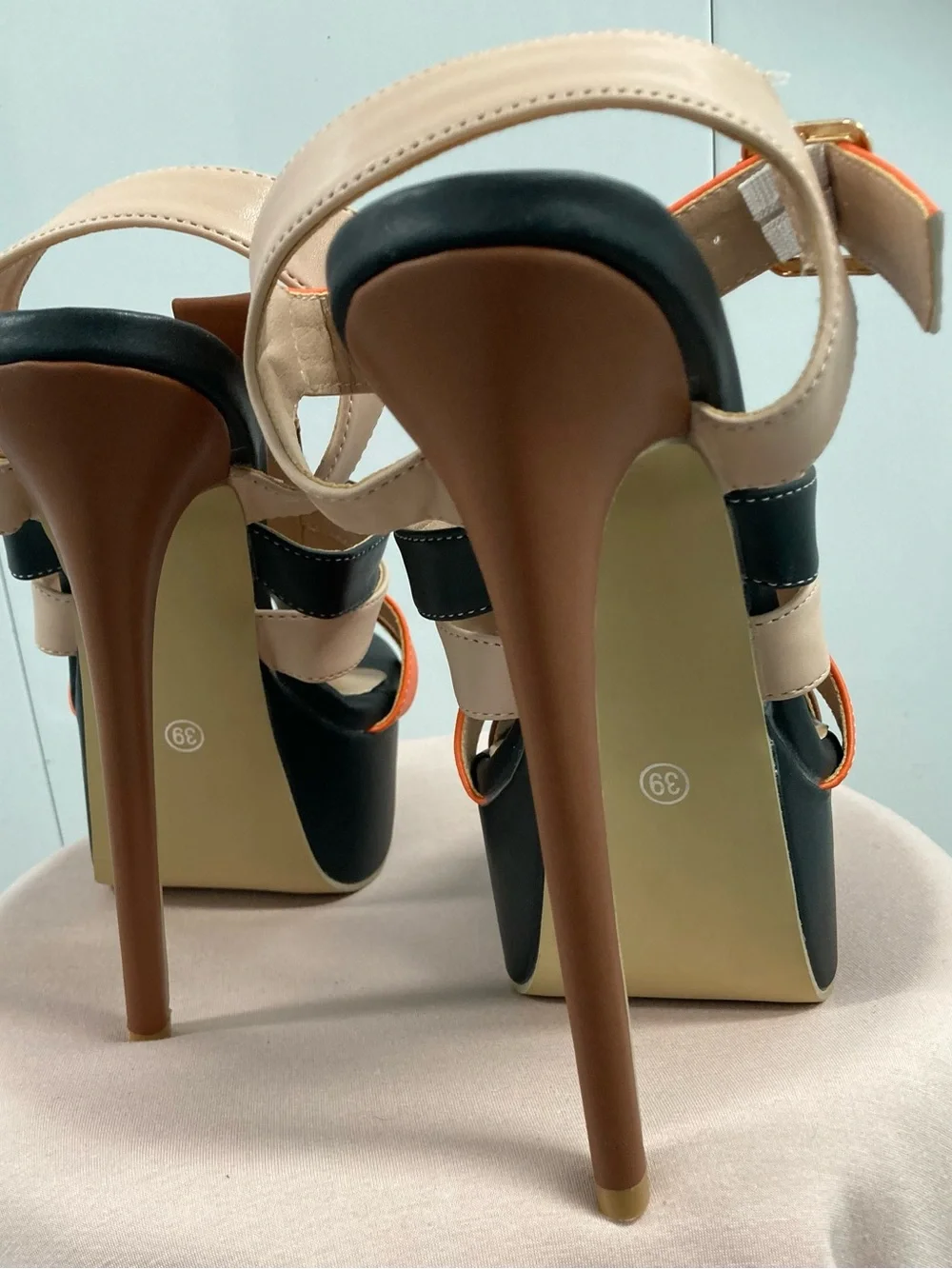 Multi-Color Platform Strappy Sandals - Orange, Brown, Black, Cream